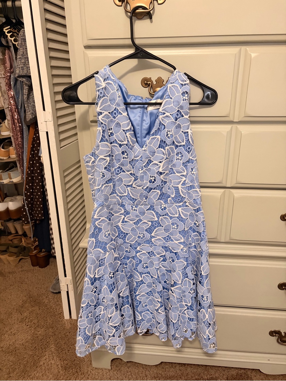 Eliza J Blue White Lace Overlay Fit Flare Cocktail Dress 12P